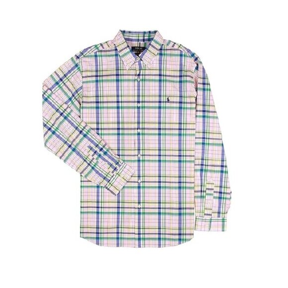 Like New Polo Ralph Lauren Pink Plaid Long Sleeve Shirt Size XL 17 1/2